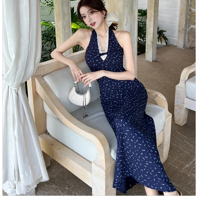 PZGE Sleeveless Dresses Women's Blue Dress-2