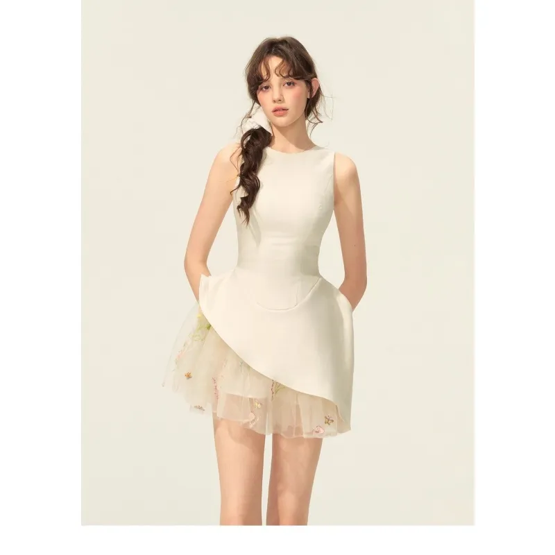PZGE Sleeveless Dresses Women's White Dress-2