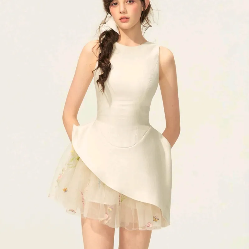 PZGE Sleeveless Dresses Women's White Tank Dress-3