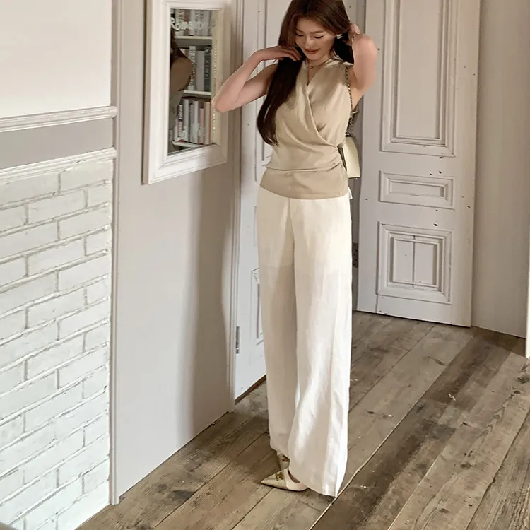 PZGE Casual Suit Women's Set Apricot/White-4