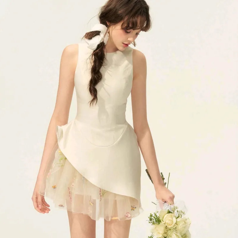 PZGE Sleeveless Dresses Women's White Tank Dress-5