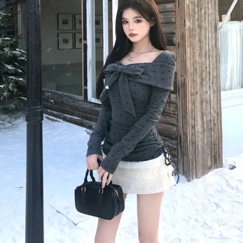 Long Sleeved Dress Style Women's Gray Single Item-2