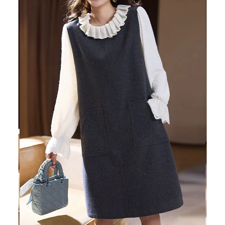 PZGE Long Sleeved Dresses Women's Gray-3