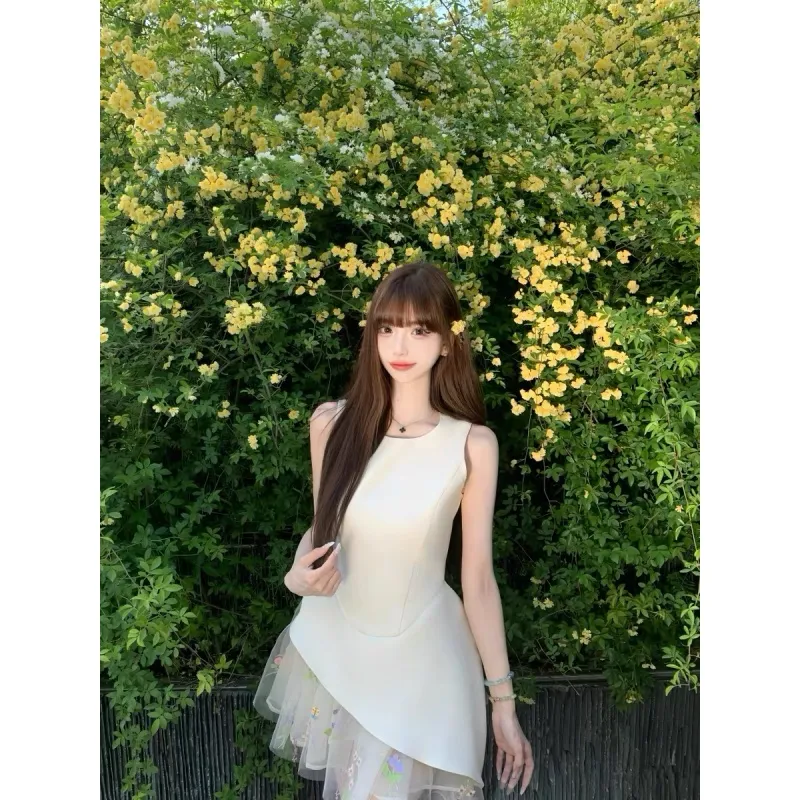 PZGE Sleeveless Dresses Women's White Dress-4