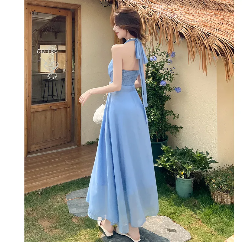 PZGE Sleeveless Dresses Women's Blue Dress-5