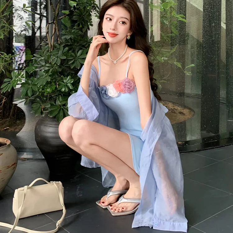 PZGE Two Piece Skirt Sets Women's Blue-3