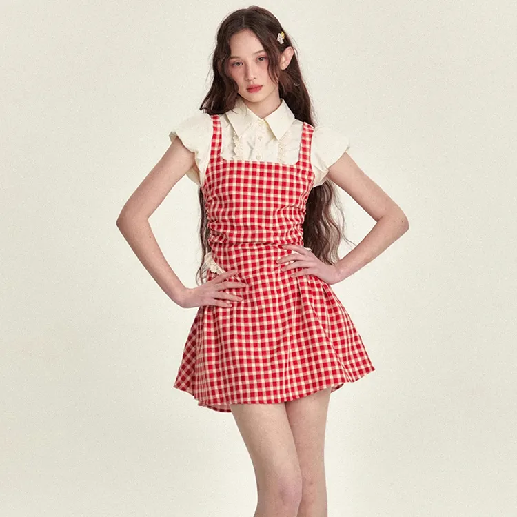 PZGE Short Sleeved Dresses Women's Red-4