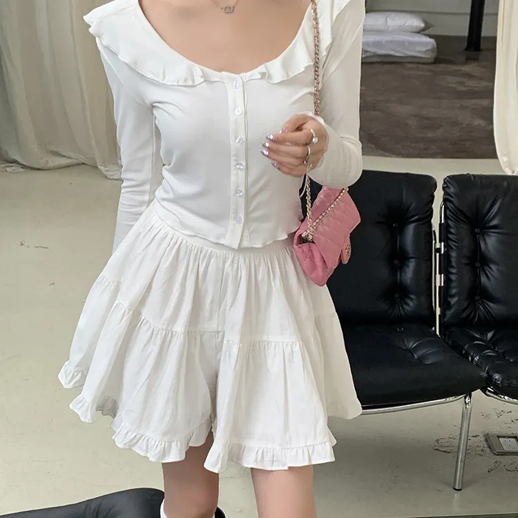 PZGE Casual Short Skirts Women's White-3
