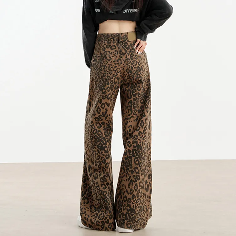 PZGE Jeans Women's Coffee Brown Leopard Print-4