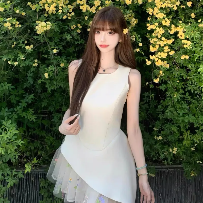 PZGE Sleeveless Dresses Women's White Dress-5