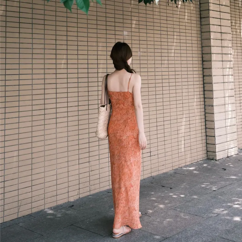 PZGE Slip Dresses Women's Orange-2