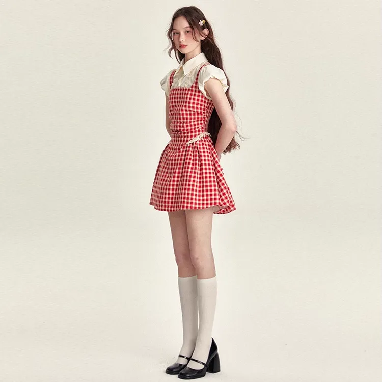 PZGE Short Sleeved Dresses Women's Red-6
