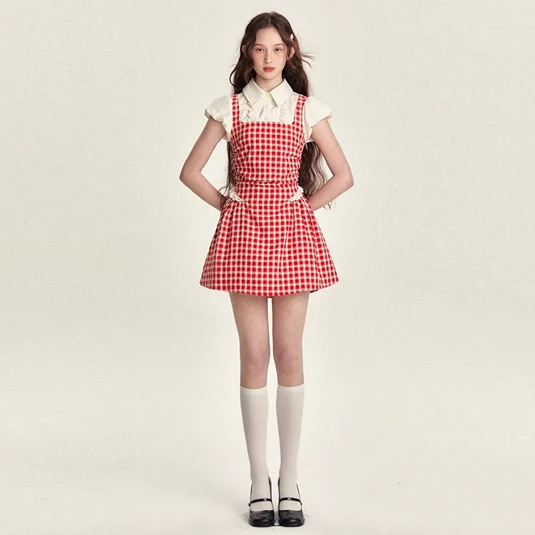 PZGE Short Sleeved Dresses Women's Red-5