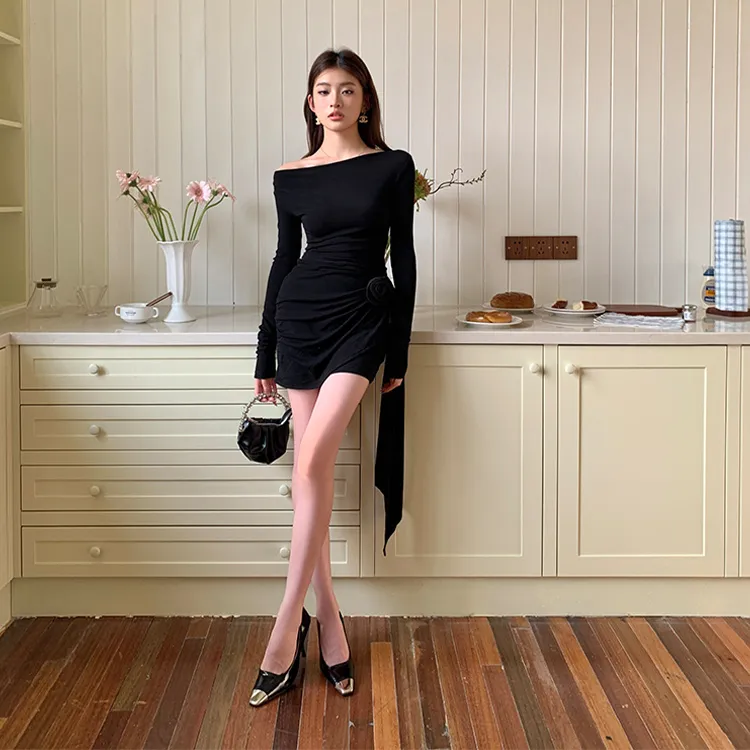 PZGE Long Sleeved Dresses Women's Black-4