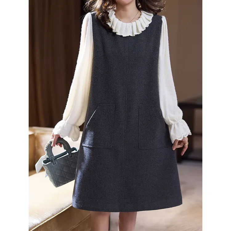 PZGE Long Sleeved Dresses Women's Gray-5