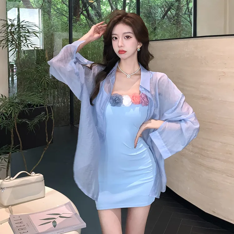 PZGE Two Piece Skirt Sets Women's Blue-1