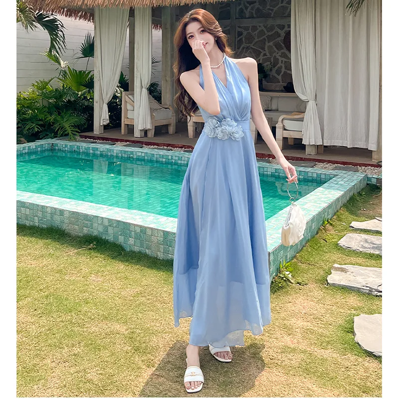 PZGE Sleeveless Dresses Women's Blue Dress-2
