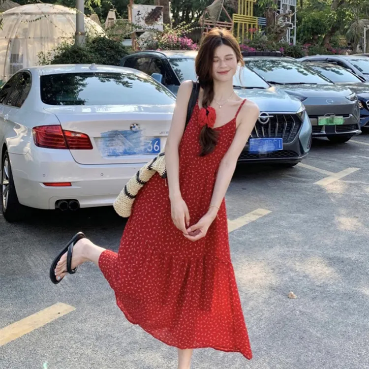 PZGE Slip Dresses Women's Red-2
