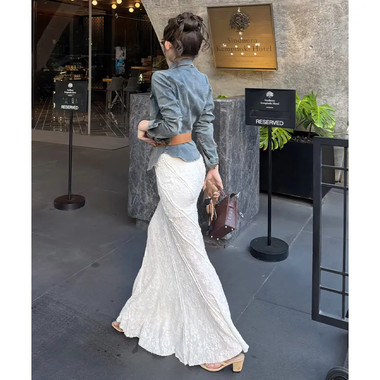 PZGE Casual Long Skirt Women's White-3