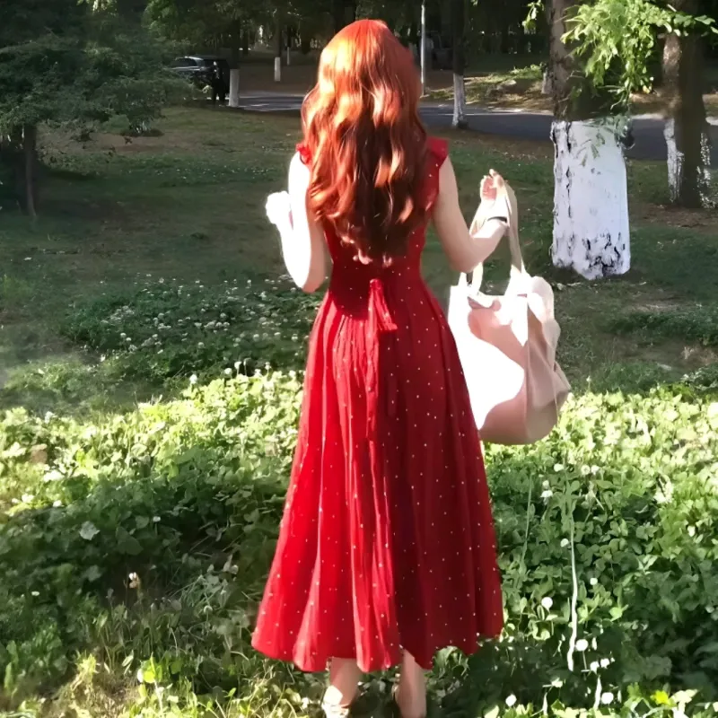 PZGE Sleeveless Dresses Women's Red Dress Formula Kimono-4