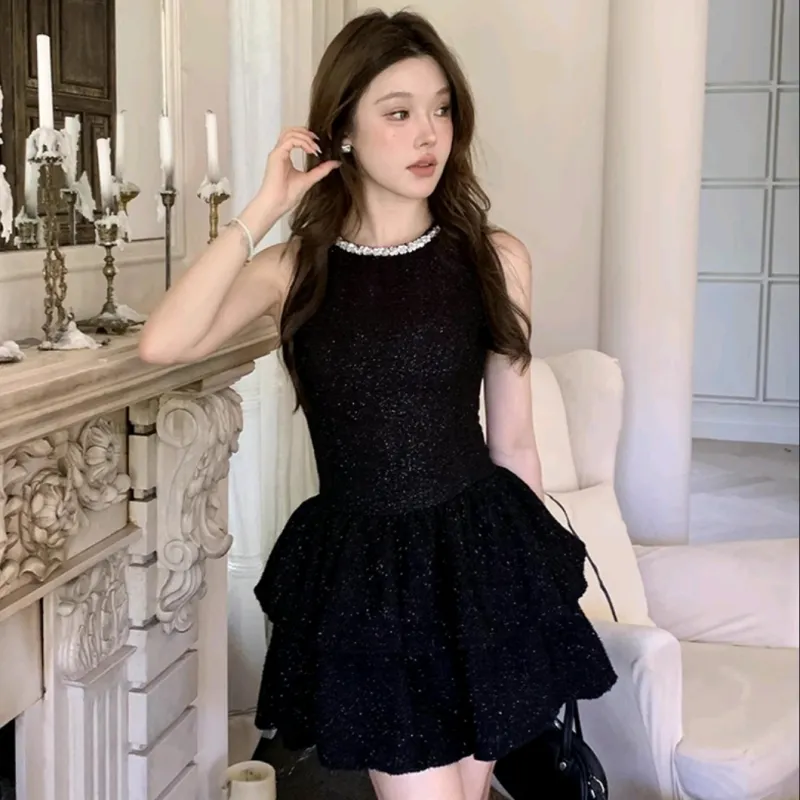 PZGE Sleeveless Dresses Women's Black Dress-5