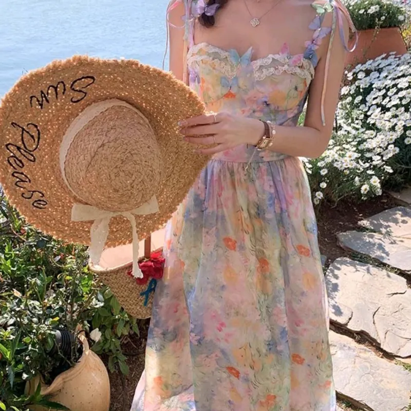 PZGE Slip Dresses Women's Oil Painting Color Dress-4