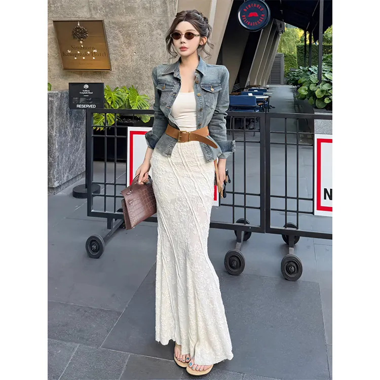 PZGE Casual Long Skirt Women's White-5