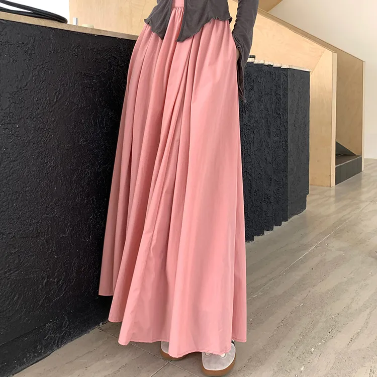 PZGE Casual Long Skirts Women's Orange Pink-2