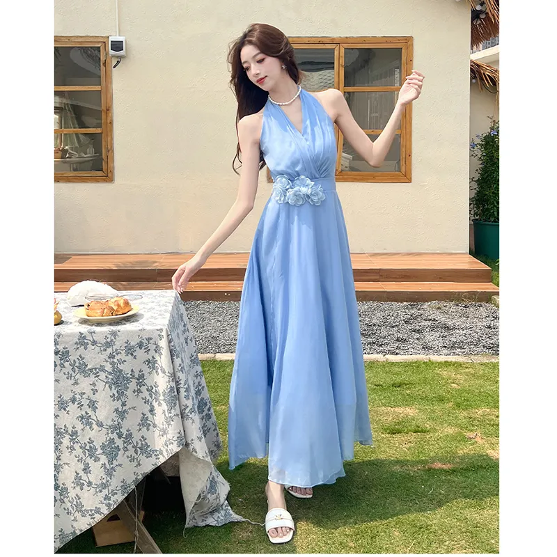 PZGE Sleeveless Dresses Women's Blue Dress-3