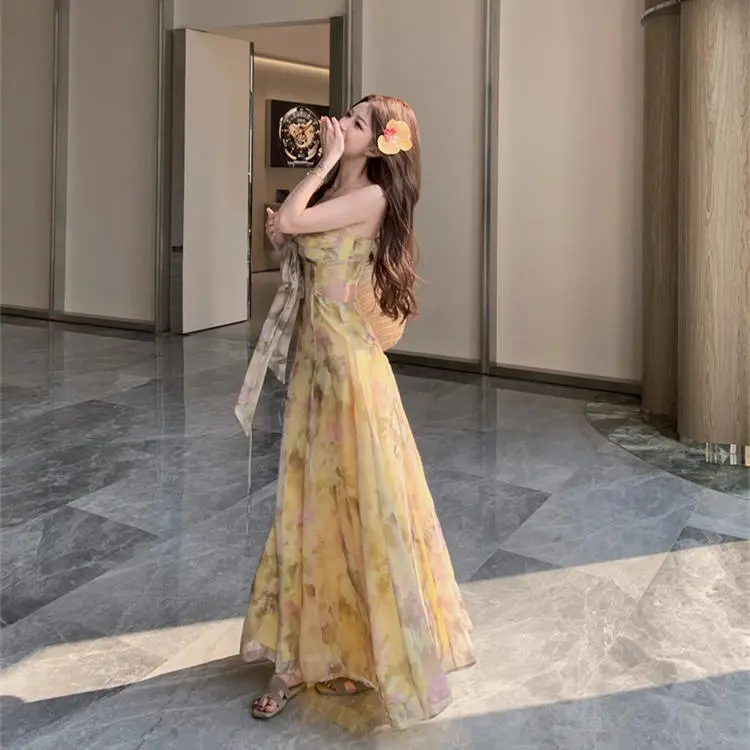 PZGE Slip Dresses Women's Yellow Dress-5