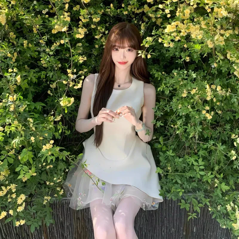 PZGE Sleeveless Dresses Women's White Dress-3