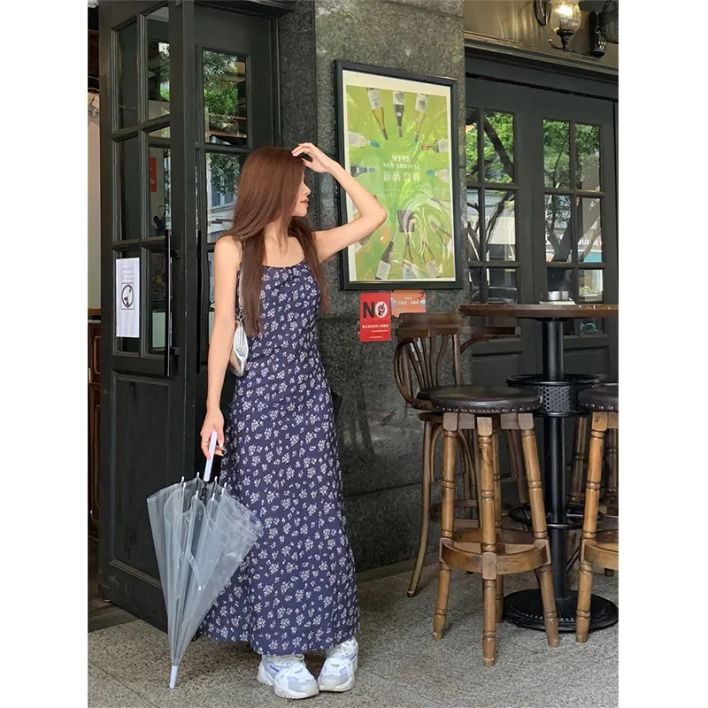 PZGE Slip Dresses Women's Navy Blue Dress-2