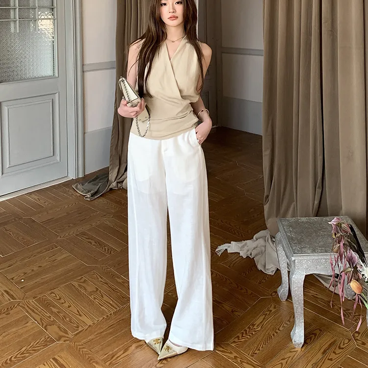 PZGE Casual Suit Women's Set Apricot/White-3