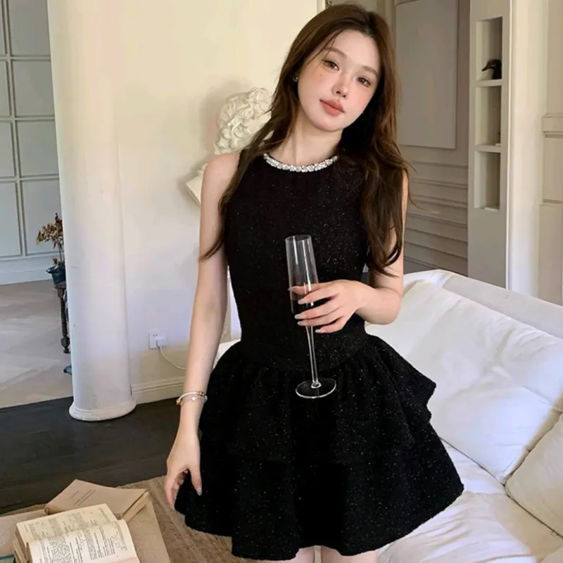 PZGE Sleeveless Dresses Women's Black Dress-6