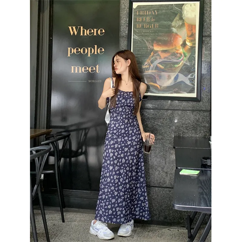 PZGE Slip Dresses Women's Navy Blue Dress-3