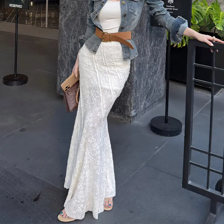 PZGE Casual Long Skirt Women's White-2