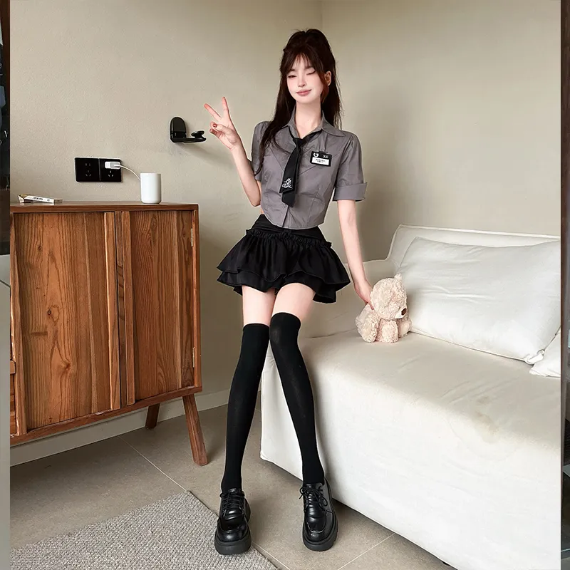 DGMZ Uniforms Women's Gray Top+Black Skirt Set-6