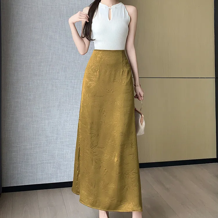 DGMZ Casual Long Skirts Women's Champagne-3