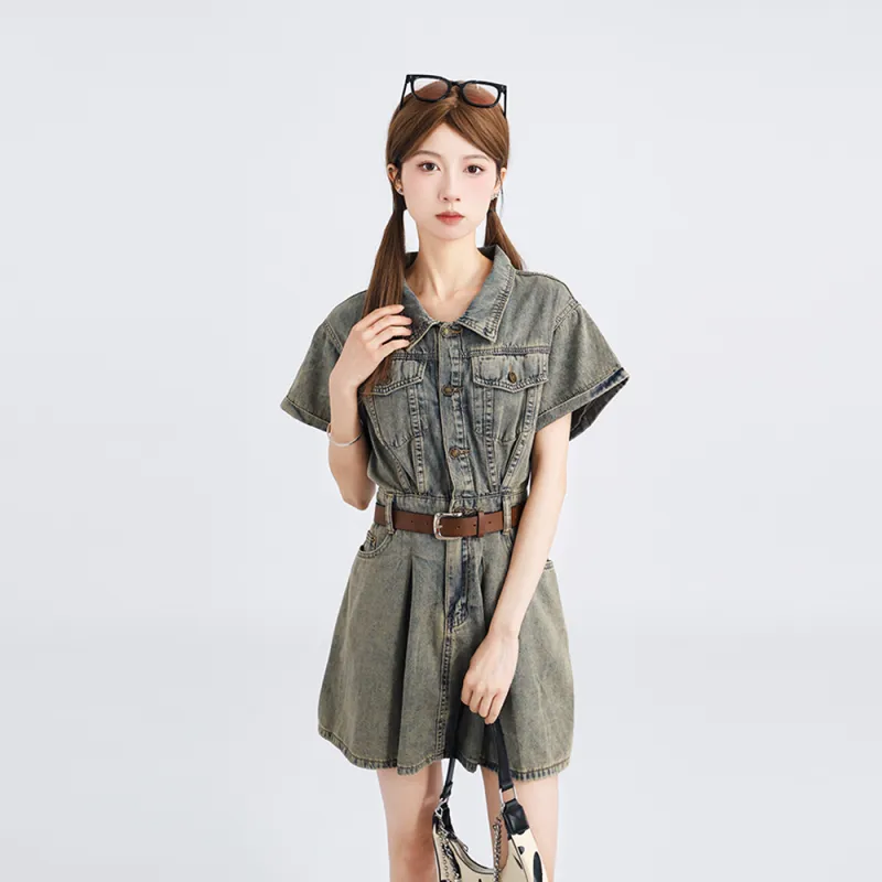 DGMZ Short Sleeved Dresses Women's Vintage Blue-4
