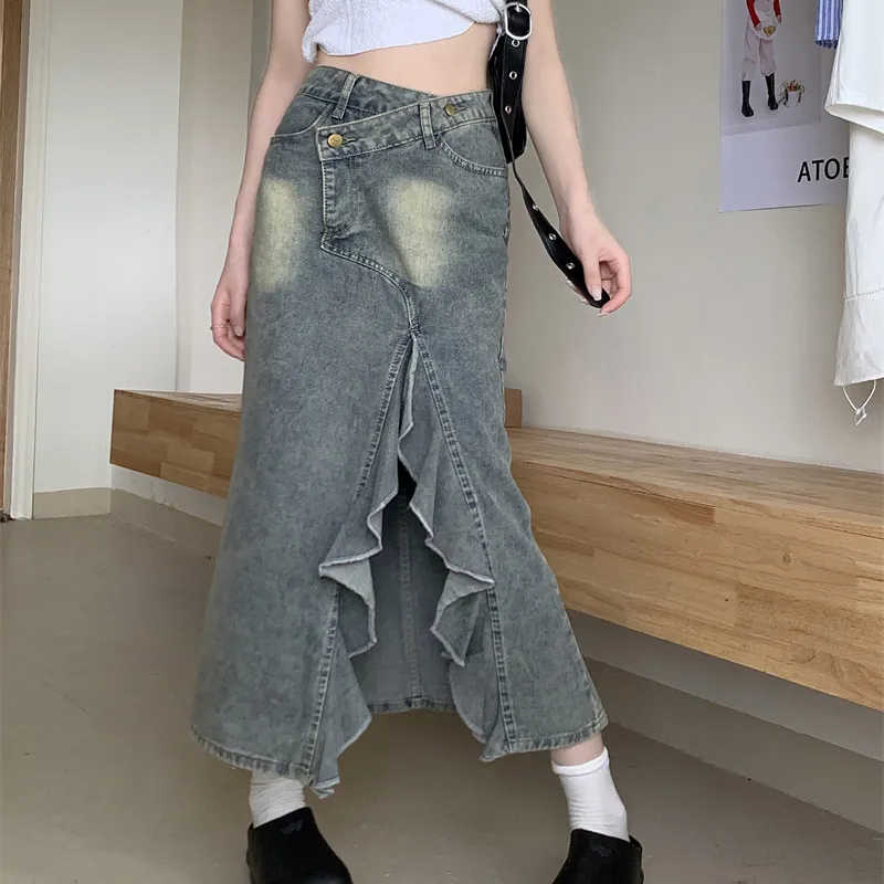 DGMZ Denim Long Skirts Women's Blue-3