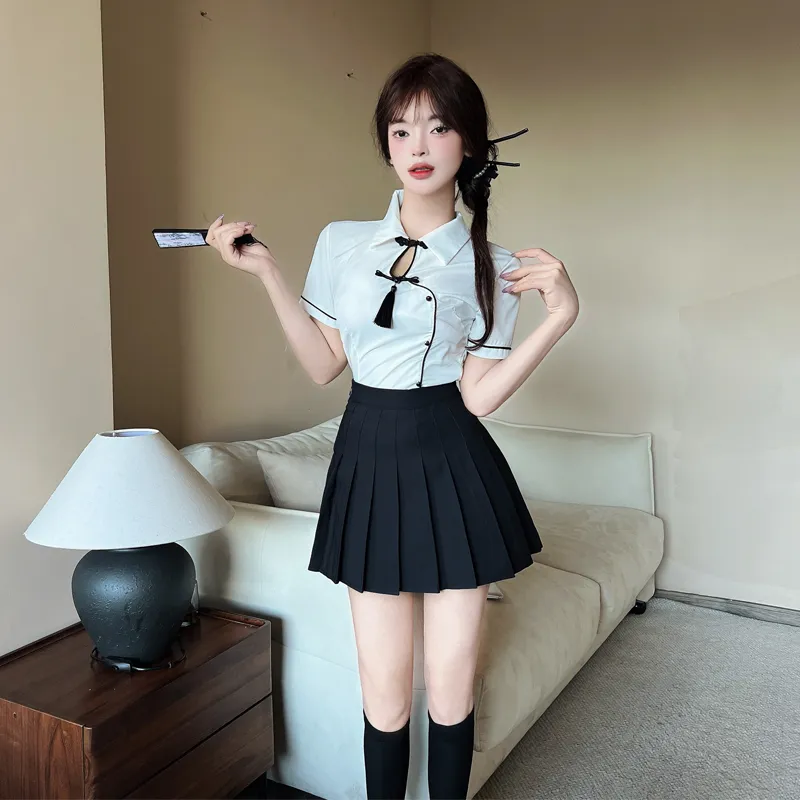 DGMZ Uniforms Women's White Shirt+Black Skirt Clothing Set-4
