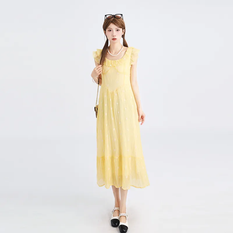 DGMZ Short Sleeved Dresses Women's Yellow-2