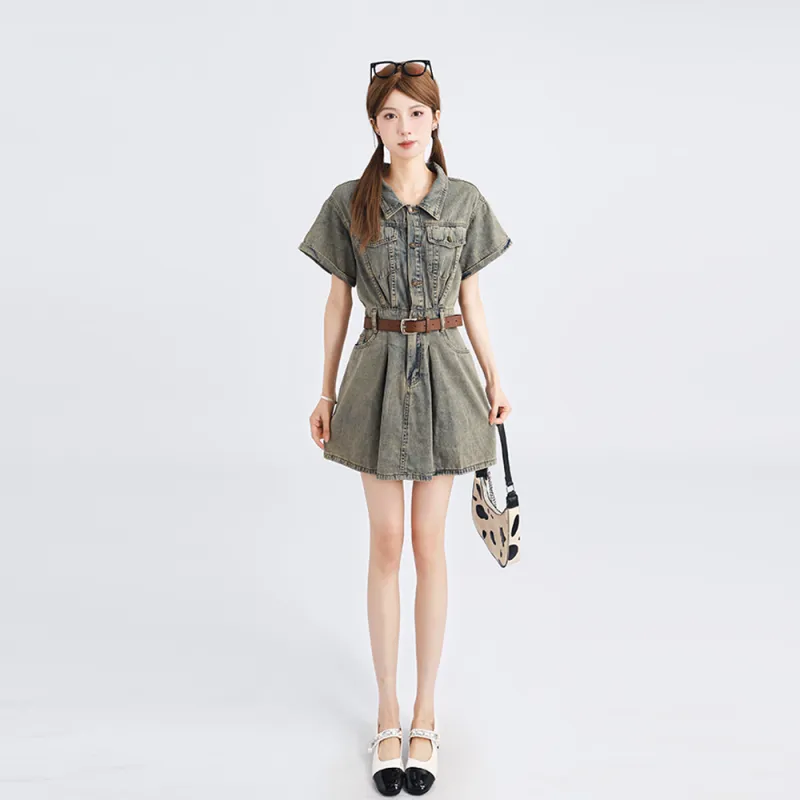 DGMZ Short Sleeved Dresses Women's Vintage Blue-2