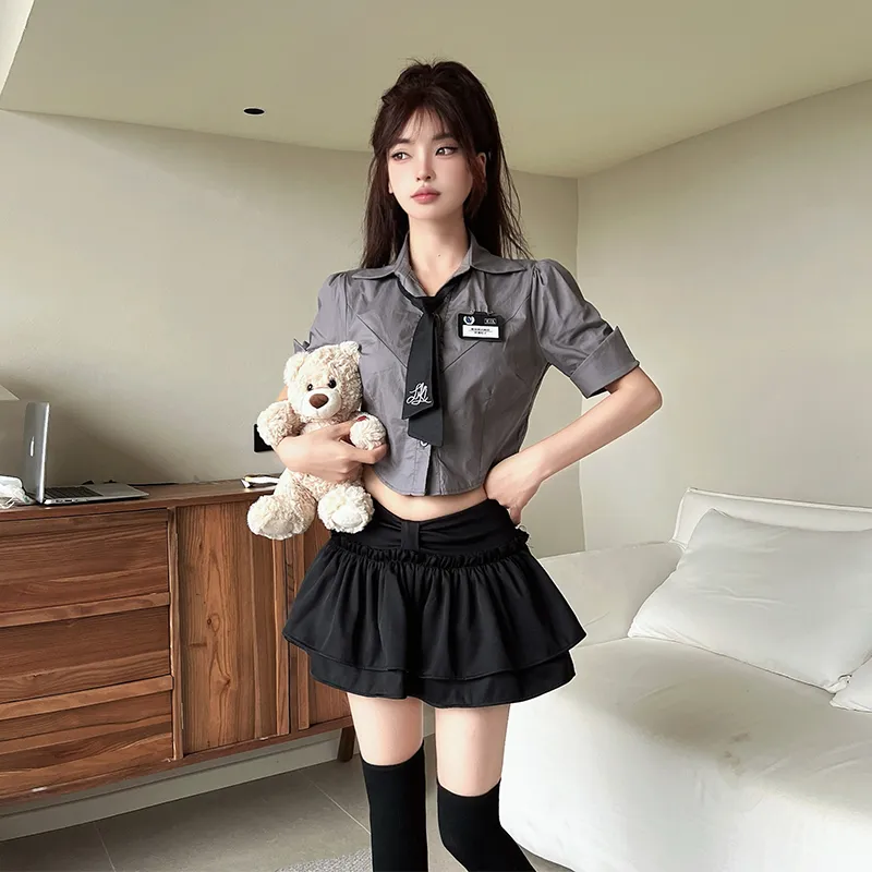 DGMZ Uniforms Women's Gray Top+Black Skirt Set-4