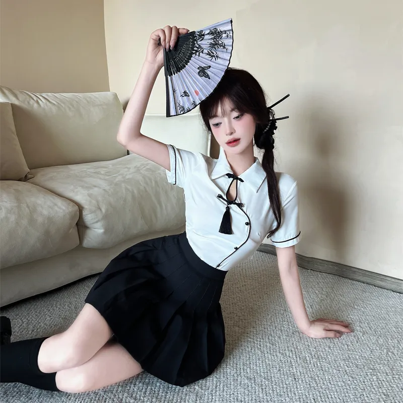 DGMZ Uniforms Women's White Shirt+Black Skirt Clothing Set-3