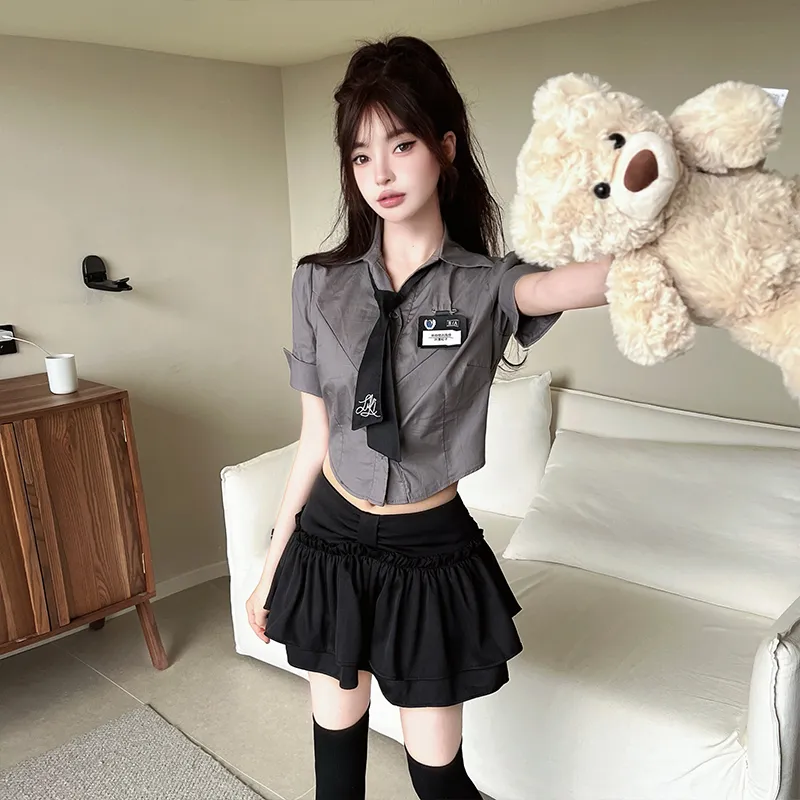 DGMZ Uniforms Women's Gray Top+Black Skirt Set-3