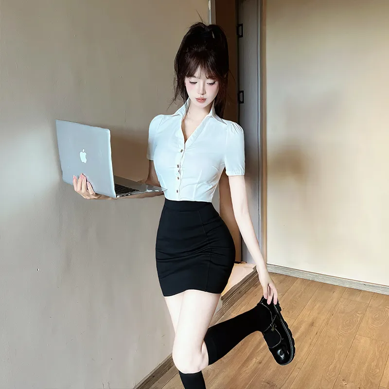 DGMZ Uniforms Women's White Shirt+Black Skirt Clothing Set-4