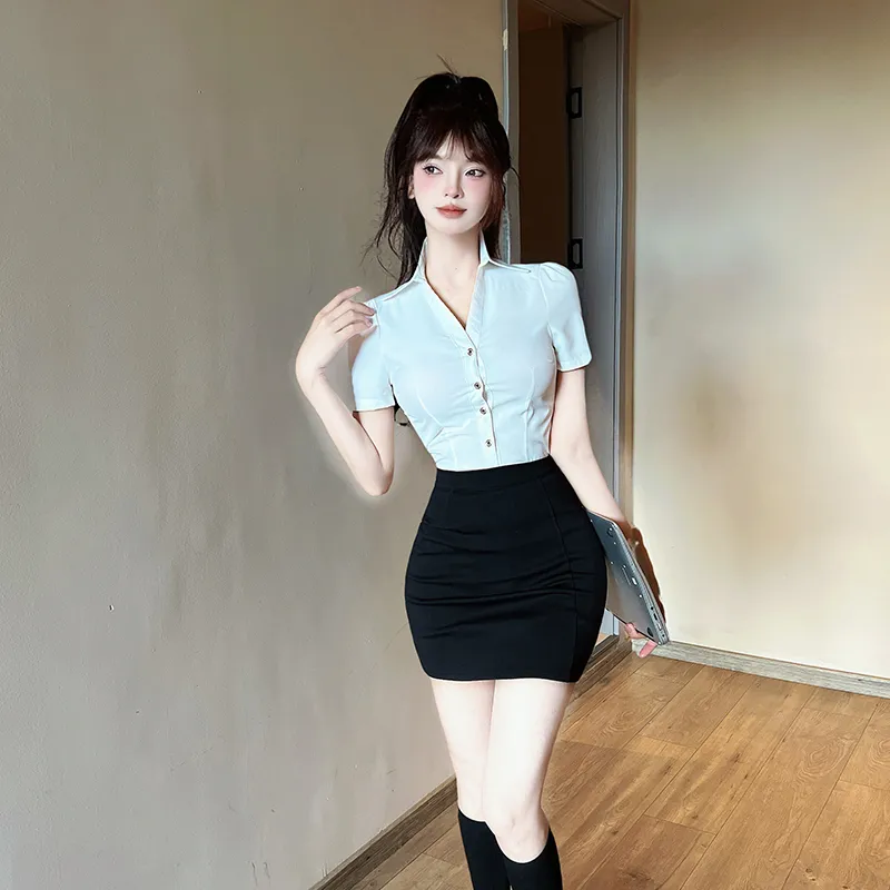 DGMZ Uniforms Women's White Shirt+Black Skirt Clothing Set-2