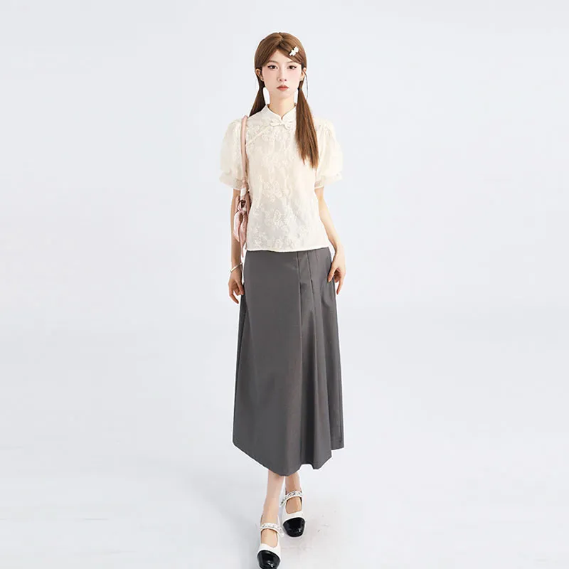DGMZ Casual Long Skirts Women's Gray-4