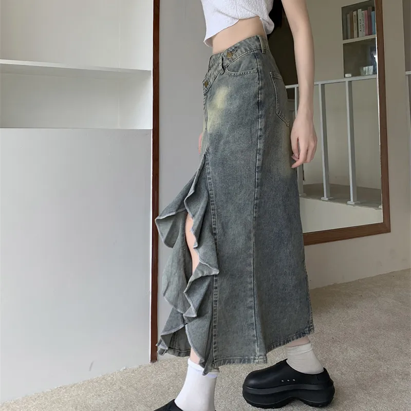 DGMZ Denim Long Skirts Women's Blue-4